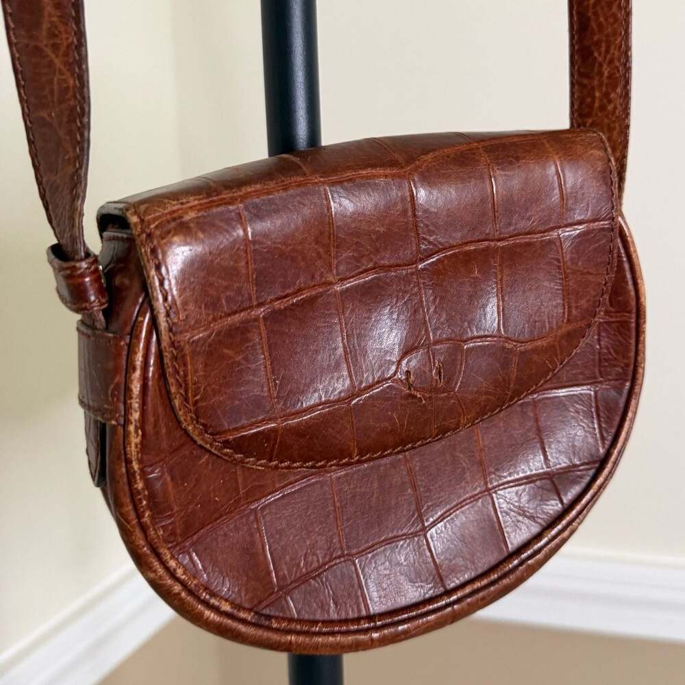 Aigner Etienne Vintage Brown Croc Embossed Leather Mini Crossbody Bag
